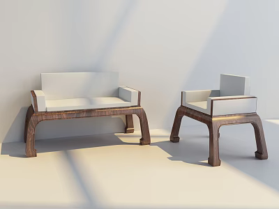 Two Modern Leisure Chairs With Wooden Frame White Cushions In Minimalist Room Light Shadows 3d model
