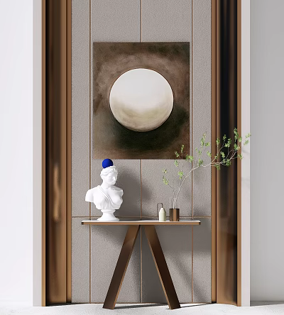 Elegant Console Table With Statue Decorative Painting Vase And Green Plant 3d model