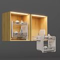 Wooden Kitchen Cabinet with Lighting Open Design Metal Racks Pull out Shelf for Kitchen Utensils