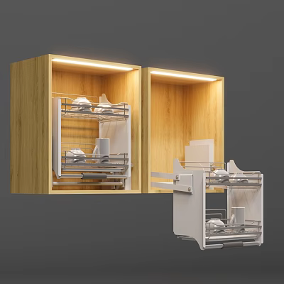Wooden Kitchen Cabinet with Lighting Open Design Metal Racks Pull out Shelf for Kitchen Utensils 3d model