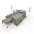 Modern Military Field Tent Setup With Antenna Mast And Power Line Pole