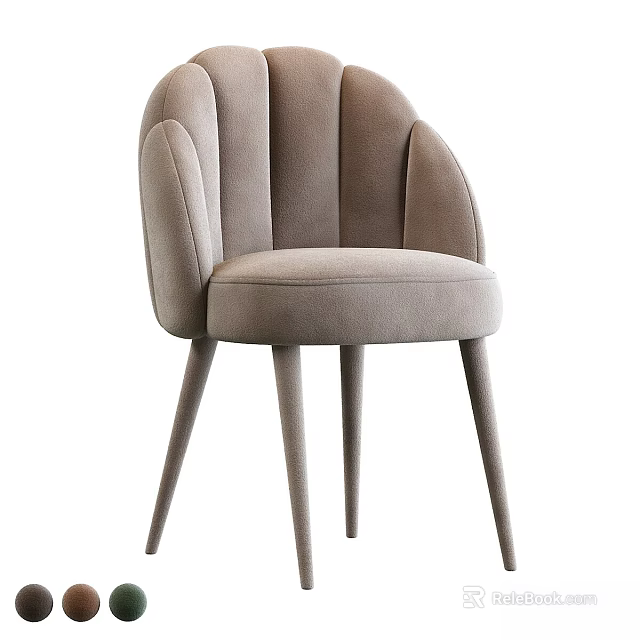 Elegant Velvet Chair With Curved Back And Slim Wooden Legs Design 3d model 
