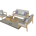 Cozy Modern Sofa and Coffee Table Set With Light Colored Cushions Wooden Frame and Rug