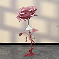 Floral Art Installation With Pink Rose Metal Frame And Shadow Effects On Wall Background