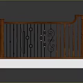 Scenic Outdoor Landscape Featuring Wooden Handrail Black Metal Balusters Decorative Scrolls And White Base