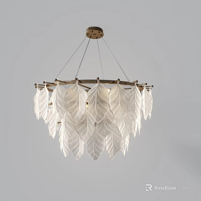 Elegant White Feather Shaped Chandelier with Wooden Frame for Home Decor 3d model 