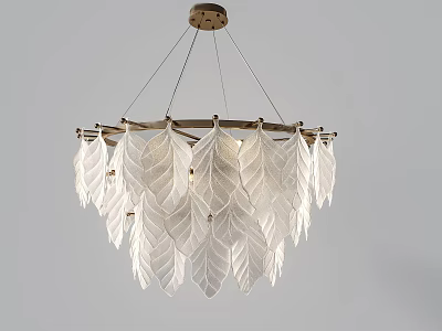 Elegant White Feather Shaped Chandelier with Wooden Frame for Home Decor 3d model