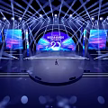 Modern Stage Design With Neon Lights Large LED Screens And Performer For Live Concert