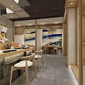 Japanese Restaurant Interior Design With Sushi Bar Chef And Wooden Seating Decor