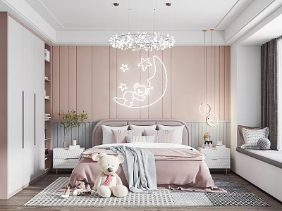 Cute Kids Room Interior With Pink Walls Moon Star Decor And Teddy Bear 3d model
