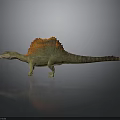 3D Dinosaur Model With Green Body Orange Sail Like Structure And Reflection On Gray Background