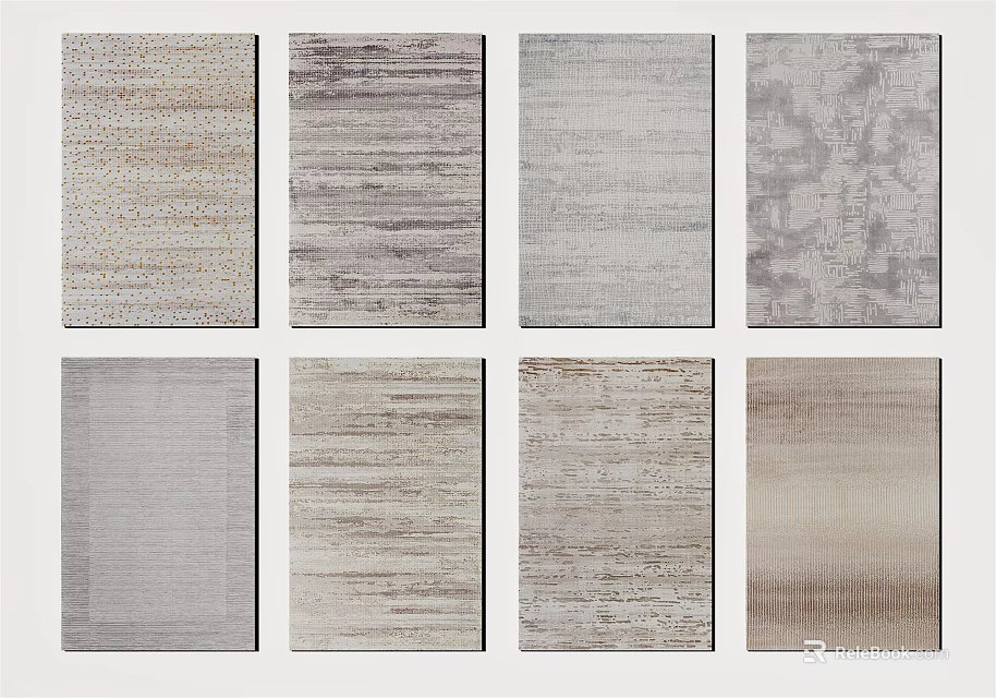 Square Rugs With Various Textured Patterns In Neutral Tones For Home Decoration 3d model