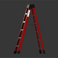 Red Step Ladder With Safety Platform And Anti Slip Feet Design