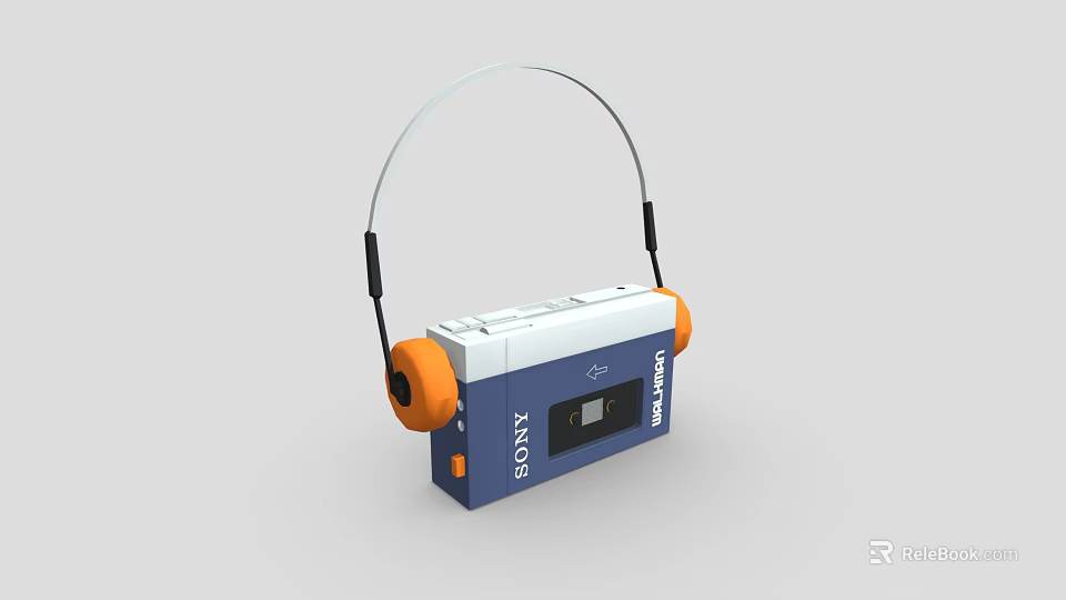AXIS Cassette Shaped Headphone Speaker With Orange Earpads And Blue White Design 3d model 