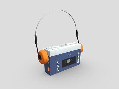 AXIS Cassette Shaped Headphone Speaker With Orange Earpads And Blue White Design 3d model