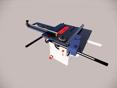 Industrial Table Saw With Blue White Body Black Rails And Red Buttons 3d model