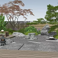 Karesansui Japanese Garden Design With Stones Gravel Moss Pine Trees And Stone Lantern
