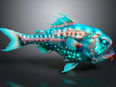 Vibrant Colorful Fish With Blue Green Purple Glowing Spots And Unique Spikes 3d model