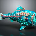 Vibrant Colorful Fish With Blue Green Purple Glowing Spots And Unique Spikes
