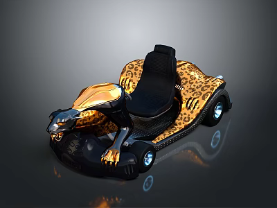 Leopard Print Go Kart Design With Black Seat And Golden Accents Details 3d model