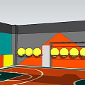 Indoor Colorful Geometric Basketball Court With Hoop For Fitness Sports Training