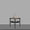 Modern Round Side Table With Wooden Top And Black Metal Legs Decorative Plant And Books