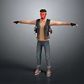 3D Model Man With Arms Outstretched Wearing Black Vest Brown T-Shirt Blue Jeans Gray Sneakers