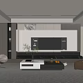 Modern Living Room Interior Design With TV Cabinet Leather Sofa Coffee Table And Green Plants