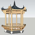 Traditional Chinese Wooden Pavilion With Hexagonal Base And Ornate Curved Eaves Design