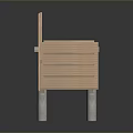 Wooden Walkway Bridge With Railings And Concrete Support Pillars On Dark Reflective Surface