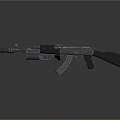 3D Rendered Metallic Assault Rifle With Wooden Stock And Muzzle Device