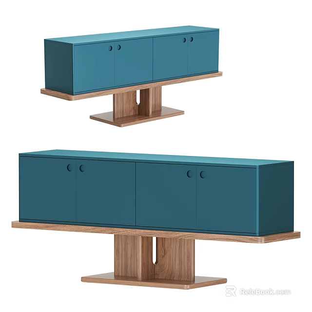 Modern Teal Entryway Side Cabinet With Wooden Legs And Minimalist Storage Design 3d model 