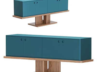 Modern Teal Entryway Side Cabinet With Wooden Legs And Minimalist Storage Design 3d model