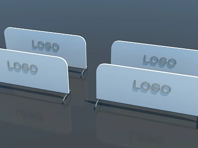 Multiple White Logo Display Signs With Modern Design On Reflective Surface 3d model