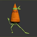 Cartoon Carrot Character With Green Limbs And Headband In Martial Arts Pose