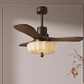 Modern Minimalist Ceiling Fan Light with Wooden Blades Black Metal Base and White Lantern Lampshade