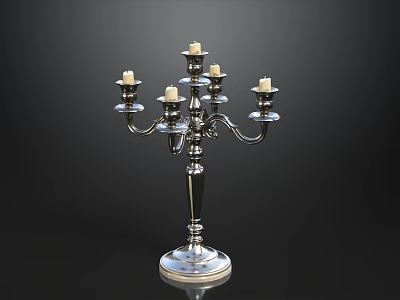 Elegant Silver Candelabra With Multiple Candles And Classic Metal Base 3d model