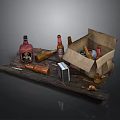 Wooden Kitchen Countertop Display With Wine Bottles Beer And Paper Bag Items