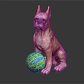 Sitting Boxer Dog Statue With MITRE Soccer Ball On Black Background
