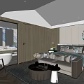 Modern Elegant Bedroom Interior With Comfortable Bed Nightstands Decorative Painting And Herringbone Rug