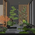 Indoor Landscape Design With Various Plants Rock Formations Water Feature Wooden Screens And Natural Light