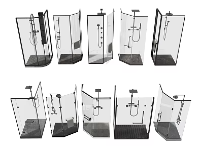 Modern Shower Sauna Various Design Enclosures With Glass Panels And Fixtures 3d model
