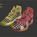 Stylish Black And White Polka Dots Sneakers With Yellow Soles Green Details And Purple Accents