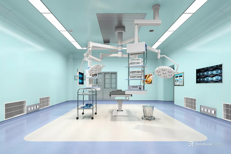 Hospital Outpatient Operating Room With Surgical Lamps Operating Table And Medical Equipment 3d model 