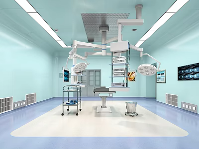 Hospital Outpatient Operating Room With Surgical Lamps Operating Table And Medical Equipment 3d model