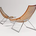 Modern Orange Woven Lounge Chairs with Metal Frame and Stylish Outdoor Design