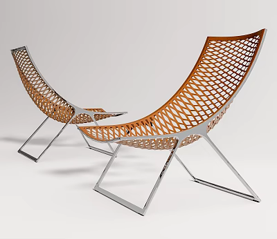 Modern Orange Woven Lounge Chairs with Metal Frame and Stylish Outdoor Design 3d model