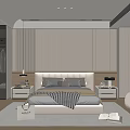 Modern Bedroom Interior With Large Bed Nightstands Table Lamps Rug And Open Closet