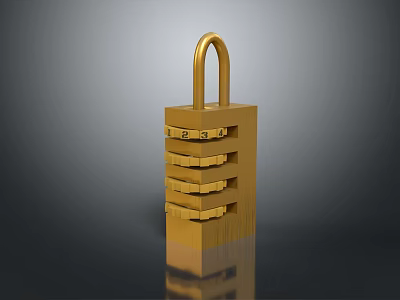 Commercial Security Equipment Golden Combination Lock With Numbered Dials For Business Protection 3d model