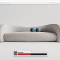 Modern Light Gray Multi Person Sofa With Two Blue Spherical Cushions 3d model